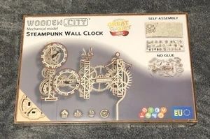 Holz City Steampunk Wanduhr mechanisch Holz Modellbausatz **NEU** - Bild 1 von 4
