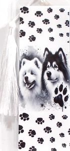 HUSKIE DOGS, ALASKA, SLED DOGS, PAW PRINTS -UNIQUE Exquisite Bookmarks - Imagen 1 de 1