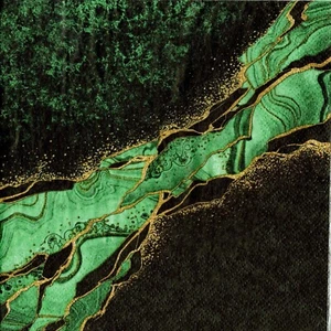 Serviettes en papier marbre malachite vert/noir design. Napkins marble malachite - Picture 1 of 1