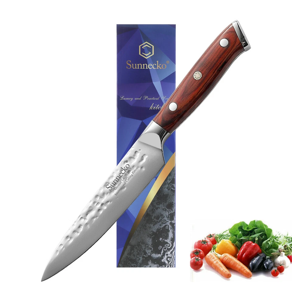 SUNNECKO Kitchen Utility Knife Steak Knife 5 inch Forged Stainless Steel Cooking Cutlery