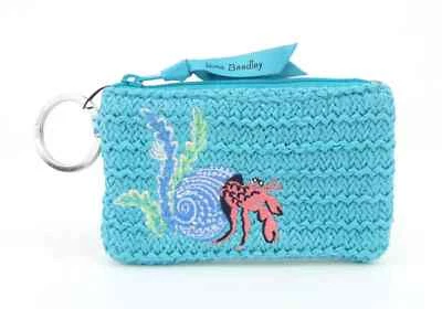 Vera Bradley Straw Zip Travel ID Case Antilles Treasure NWT 5 x 3 Crab Aqua Blue - Image 1 of 4