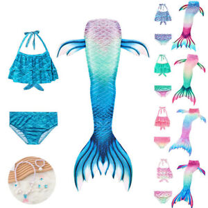 Kids Mermaid Tail Swimwear Girls Swimsuit Swimming Bikini Costume 3 Pieces Set