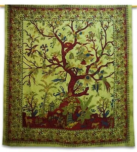 Tree of Life Cotton Tapestry Animal Print Wall Hanging Decor Queen Décor Art - Picture 1 of 4