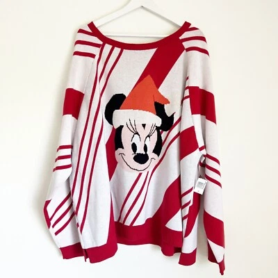 NWT Disney Park Minnie Mouse Holiday Family Sweater Christmas Candy Cane Red 3XL - Image 1 of 4