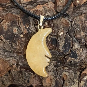 Orange Aventurine Crescent Moon Face Pendant Necklace Celestial Double Sided 20" - Picture 1 of 10