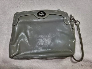 COACH Wristlet Gray Patent Textured Leather, Small, Turn Lock closure Org $108 - Picture 1 of 10