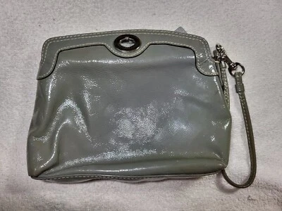 COACH Wristlet Gray Patent Textured Leather, Small, Turn Lock closure Org $108 - Image 1 of 4