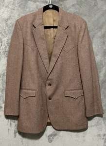 Vintage Circle S Western Sport Coat Blazer Jacket SZ 42L Brown Red Herringbone - Picture 1 of 7