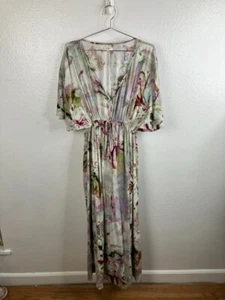World Market Floral Bohemian Maxi Dress Sz S/M Beachy Kaftan Kimono Fairy Flowy - Picture 1 of 8