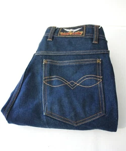 HAWK Dark 80s Denim Jeans High waist rise Pleat front 70s 90cm w Straight leg - Picture 1 of 10