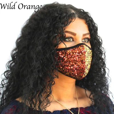 Women Orange Halloween Sequin Glitter Sparkly Mask Wild Orange Mask For Girls - Image 1 of 4