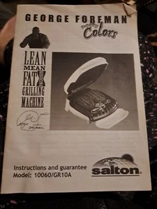 George Foreman Instructions and Guarantee Model 10060/GR10A Ephemera Id: F2 - Picture 1 of 2