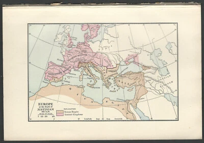 Mapa - EUROPA a la muerte de Justiniano 565 d.C. romanos, teutones Foto 1 de 2