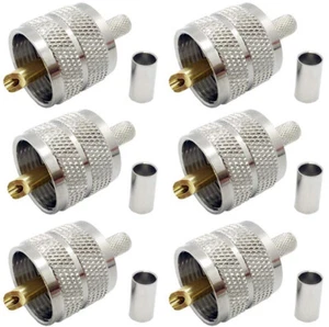 6X RG-8X, LMR-240 Crimp-On UHF Male PL-259 Connector Nickel Plated Coaxial 6pcs - Picture 1 of 3