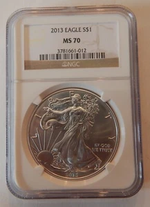 2013 SILVER EAGLE NGC MS70 BROWN LABEL - Picture 1 of 2