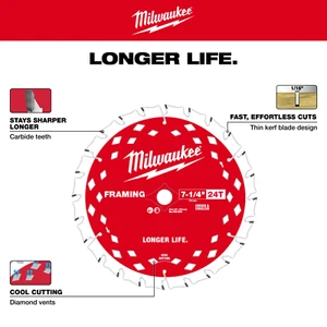 Milwaukee 48-40-0722 7-1/4 24T Framing Circular Saw Blades 2pk - Picture 1 of 5