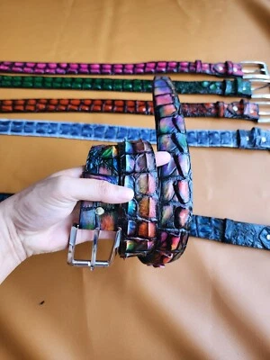 Patina Colors 100% Genuine Exotic Leather Skin Men's Belts Buckle,Handmade - Image 1 of 4