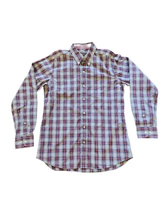 J. McLaughlin Trim Fit Red And Blue Plaid Long Sleeve Shirt Men's Size Medium - Image 1 of 4