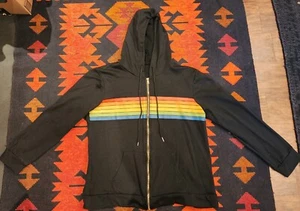 NEW Unbranded XL Women's Black Hoodie With Rainbow Stripes & Gold Zip Close. - Picture 1 of 17