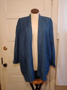 Women's J. Jill Blue Denim Top Open Front Jacket - Large - 3/4 Sleeves - NWT - Picture 1 of 7