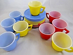 18 pc Hazel Atlas Little Hostess Milk Glass Demitasse Cup & Saucer Child Tea Set - Picture 1 of 10