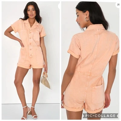 Pistola Nuevo Sin Etiquetas Parker Naranja Sherbet Mameluco Pequeño Denim Relajado Utilidad Gorpcore Foto 1 de 4