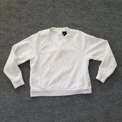 Adidas Women Sweatshirt Medium White Spell Out White Logo Back 1/4 Zip Stretch * - Image 1 of 4