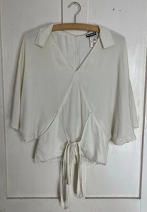 Blusa vintage Bill Gibb - Londres - 100 % seda - con corbata delantera - Crema - Reino Unido 8 - rara - Imagen 1 de 11