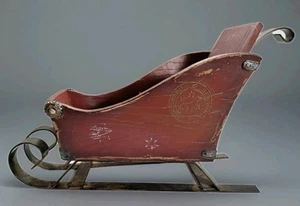 Heavy Wood & Metal Vintage Christmas Santa sleigh Tabletop Decor ~13 X 8" READ - Picture 1 of 16