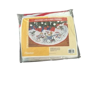 Herrschners® Snowmen & Furry Friends Stamped Cross Stitch Tree Skirt #548806 NEW - Picture 1 of 3