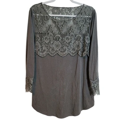 Garnet Hill Floral Lace Top Tunic Blouse Women's Large L Gray Boho Feminine - Image 1 of 4