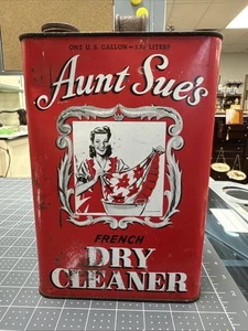 Vtg Aunt Sue's French Dry Cleaner One Gallon 10" Can Cleaning Advertising - Picture 1 of 6