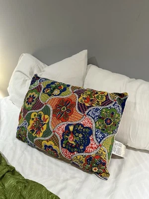 Vintage 1970s Geometric Floral Print Throw Pillow 16 x 22 Inches - Image 1 of 4