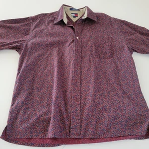 Vintage Tommy Hilfiger Burgundy Paisley Long Sleeve Shirt Size Large EUC - Picture 1 of 9