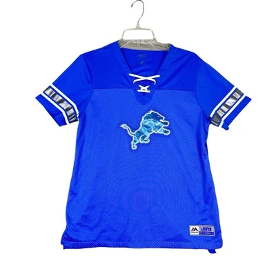 Majestic Women's Size Large Detroit Lions Lace-Up Jersey Style T-shirt - Image 1 of 4