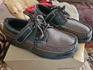 Orthofeet Baton Rouge Tie-Less Orthopedic Shoes Men's Size 13 W (2E) Brown/Black - Picture 1 of 5