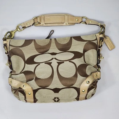 Vintage COACH Signature Carly Hobo 10619 Canvas Shoulder Bag Tan Brown + Tag - Image 1 of 4
