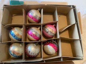 Lot 7 Vintage Antique Mercury Glass Poland Christmas Ornament  Stripe - Picture 1 of 9