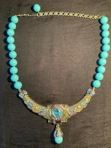 "Lavish Layers" Necklace With Turquoise Beads & Swarovski Crystals by Heidi Daus - Picture 1 of 7