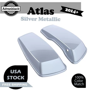 Atlas Silver Metallic Normal Stretched Saddlebag Lids For 2014+ Harley - Foto 1 di 7