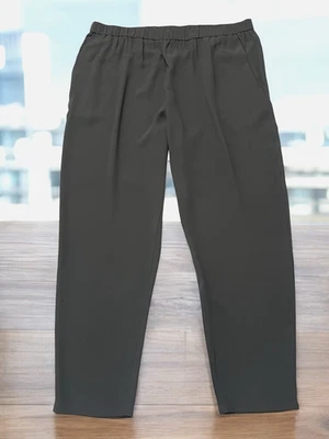 Eileen Fisher 100% Silk Pants Large Grey Georgette Crepe Pull-on Tapered Pockets - Image 1 of 4