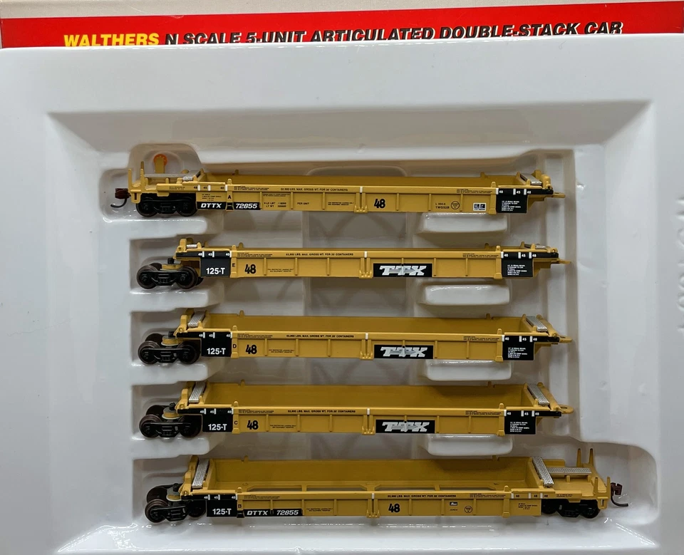 N WALTHERS 932-8108 THRALL 5-UNIT ARTICULATED DOUBLE STACK CAR TTX # 72855 - Image 1 of 1