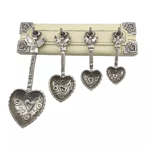 Kitchen Measuring Spoons Vintage Ganz Brass Silvertone Heart Angel Pinch Of Love - Picture 1 of 6