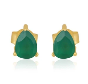 Tiny Green Onyx Stud Earrings Gold Plated Special Girl Gift Trendy Jewelry Stone - Picture 1 of 5