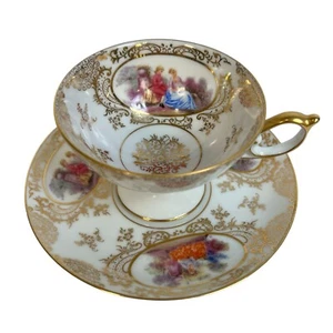 Taza de té y platillo Lefton vintage de 1920 pareja de cortejo taza dorada WK913 - Imagen 1 de 15