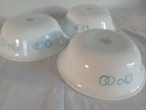 3 Corning Corelle CIRCLES Cereal Salad 6 1/4" BOWLS Vitrelle USA Blue Loops - Picture 1 of 5