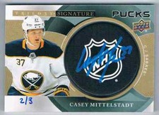 2018-19 TRILOGY SIGNATURE PUCK NHL LOGO CASEY MITTELSTADT 2/3 BUFFALO SABRES