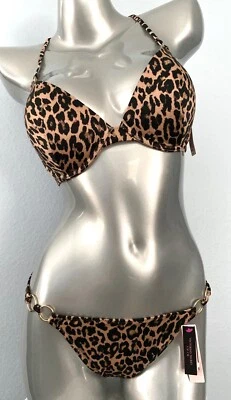 Victoria's Secret Leopardo con Anillos Dorados Bikini de Natación Conjunto Superior e Inferior 32D / XS Foto 1 de 4