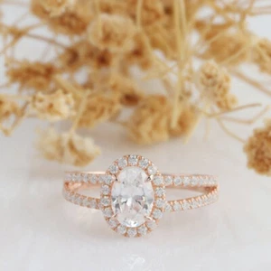 2.10 Ct Oval Cut Real Moissanite Solitaire Wedding Ring 14k Rose Gold Plated - Picture 1 of 11