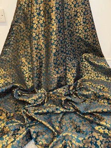 1 Meter Green/Gold Floral Design Metallic Brocade Fabric 50” Wide - Picture 1 of 3